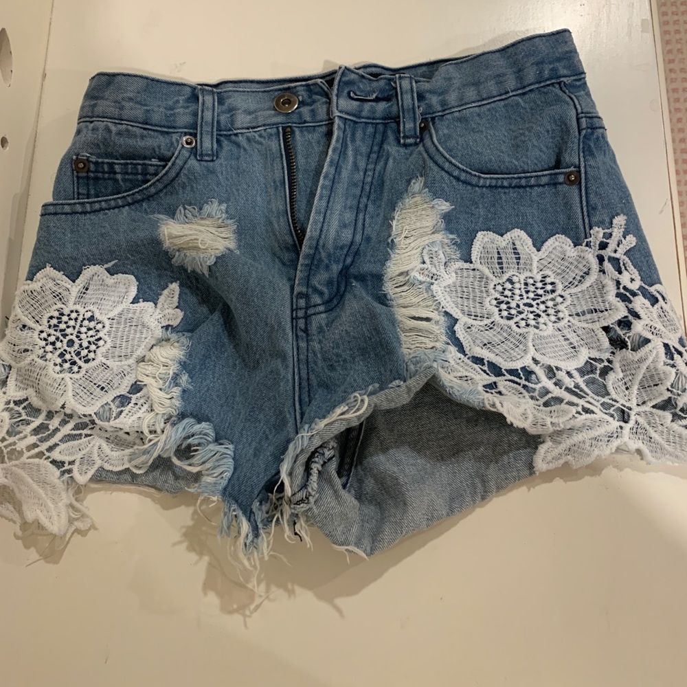 Floral denim shorts